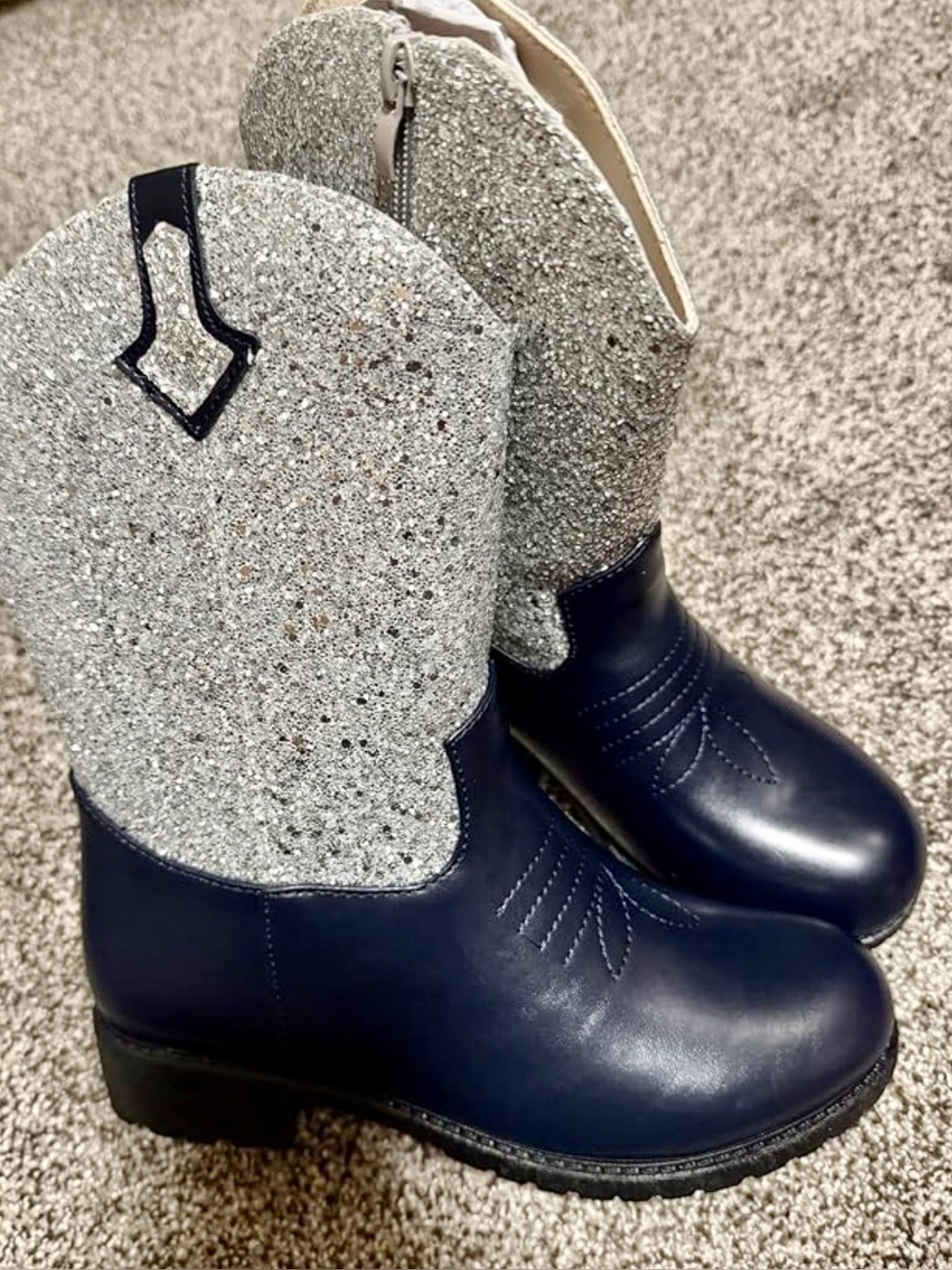 Sparkle Glitter Cowboy Boots | Silver and Navy | Kids Size 1 | NWT
